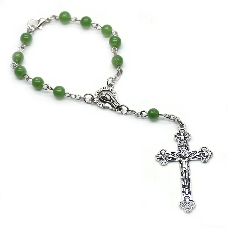 Olivenorma Green Aventurine Cross Vintage Rosary Bracelet