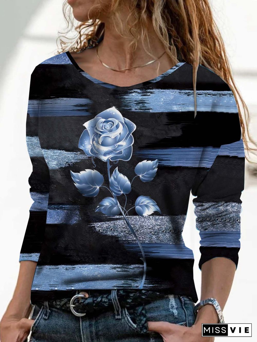 Casual Crew Neck Floral T-Shirt