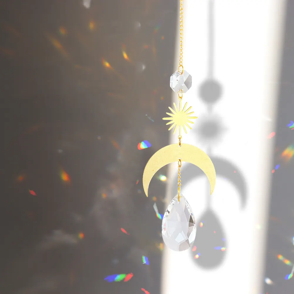 Hanging Crystal Light Catcher Metal Moon Sun Garden Wall Wind Chime (60)