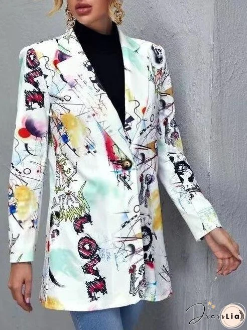 Women's Blazers Fashion Letter Head Print Blazer