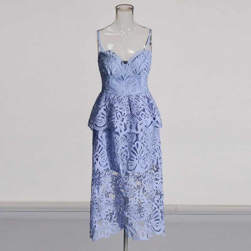 Zingj Fashion French Dress Women's 2025 Spring High-End Women's Dress Sexy Lace Hollow Sling Skirt