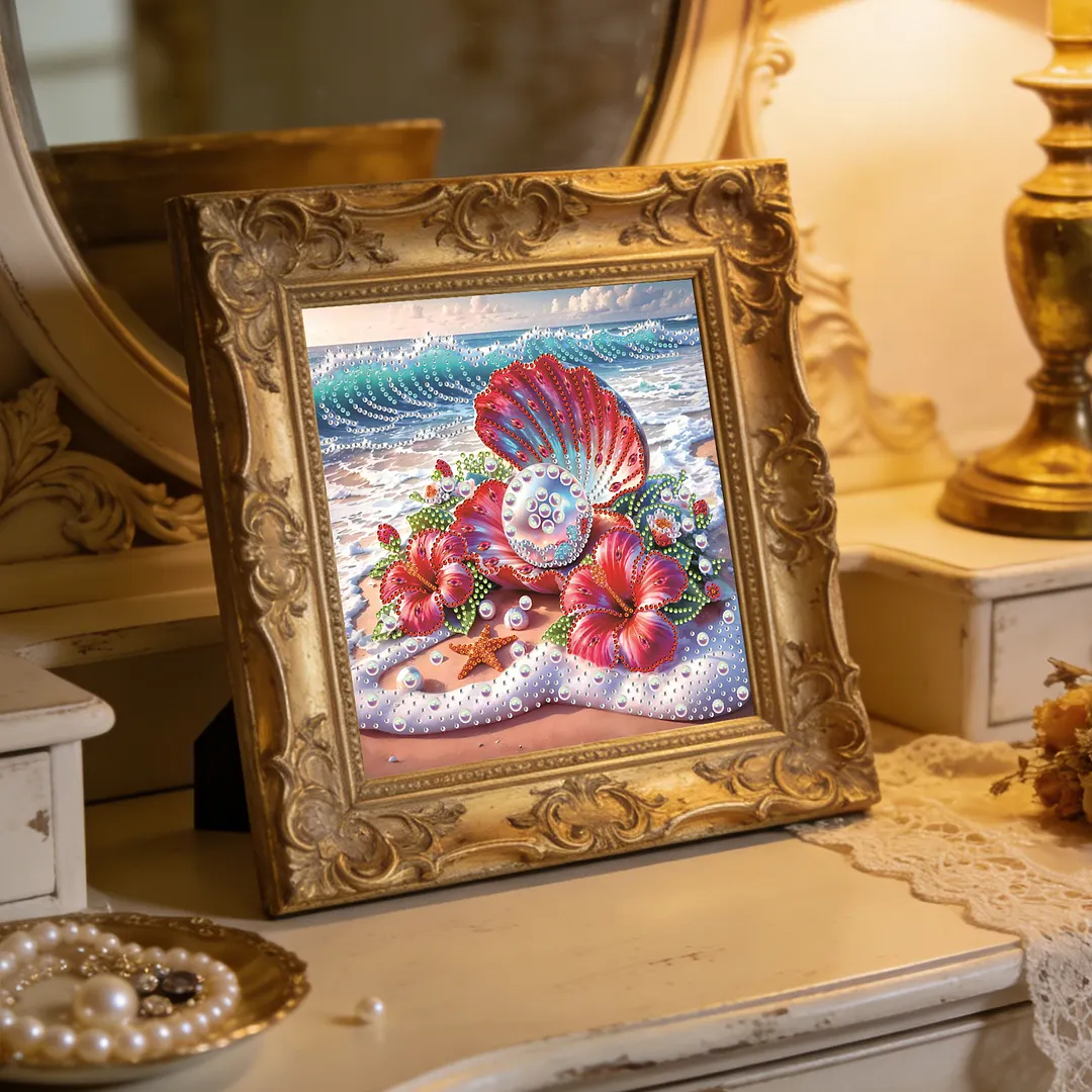 Beach Hibiscus Beaded Decor Special Shaped 5D DIY Partial Drill Diamond Painting Kits for Adults Beginners Home Decor Diamonds Dots Gem Art Kits 11.81 X11.81inch