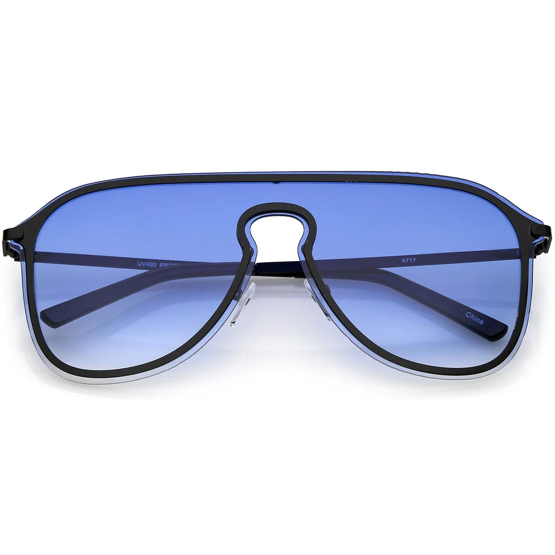 Futuristic Rimless Visor Aviator glasses Metal Trim Mono Lens 57mm