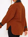 Stylish Leather Contrast Color Zipper Lambskin Warmth Fashion Jacket