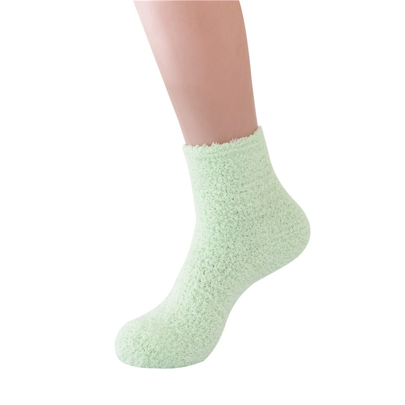 Women Slippers Socks Fluffy Plush Home Sleeping Socks Coral Fleece Socks Candy Color Mid-tube Socks