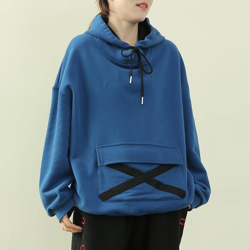 VCSHOES royal blue tunic pattern Wardrobes hooded drawstring top