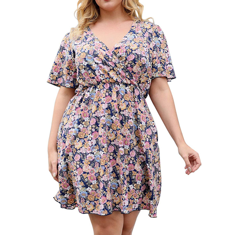 Mature Women Plus Size V-neck Bohemian Wrap Dress
