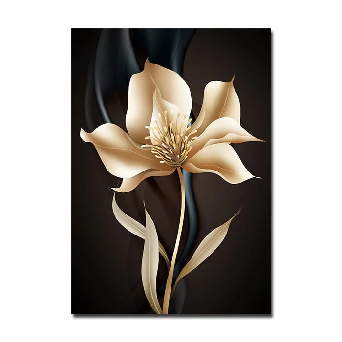 Abstract Black Golden Flower Wall Art Canvas Painting Nordic Posters and Prints Wall Pictures for Living Room Modern Home Decor