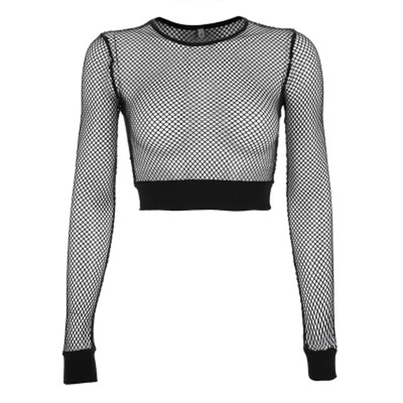 Sexy Black Hollow Out Mesh T-Shirt Female Skinny Crop Top 2021 New Fashion Summer Basic Tops For Women Fishnet Shirt