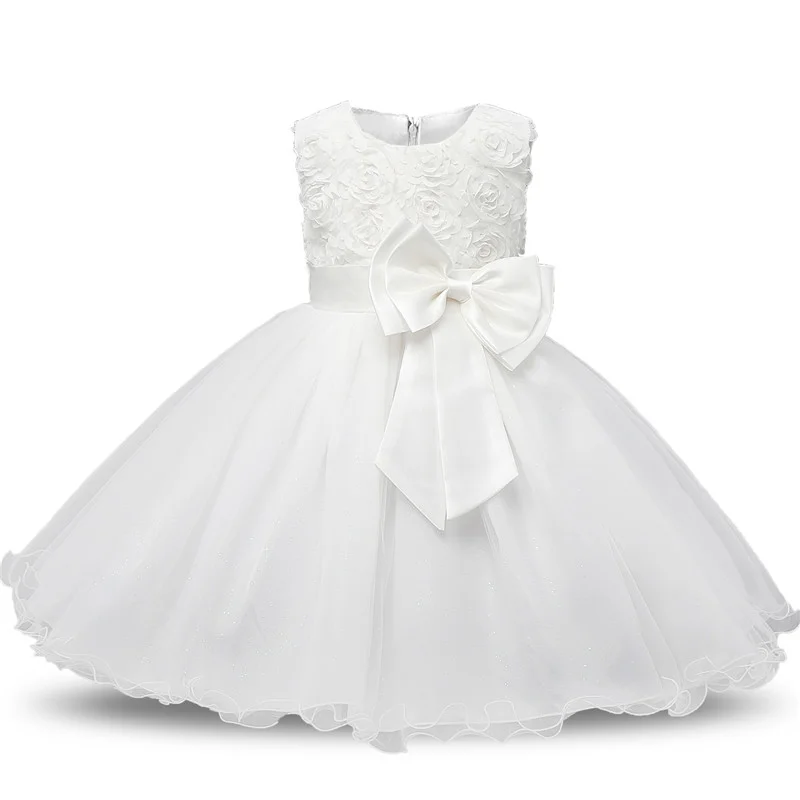Uveng 2021 Infant Baby Girls Flower Dresses Christening Gowns Newborn Babies Baptism Clothes Princess tutu Birthday White Bow Dress