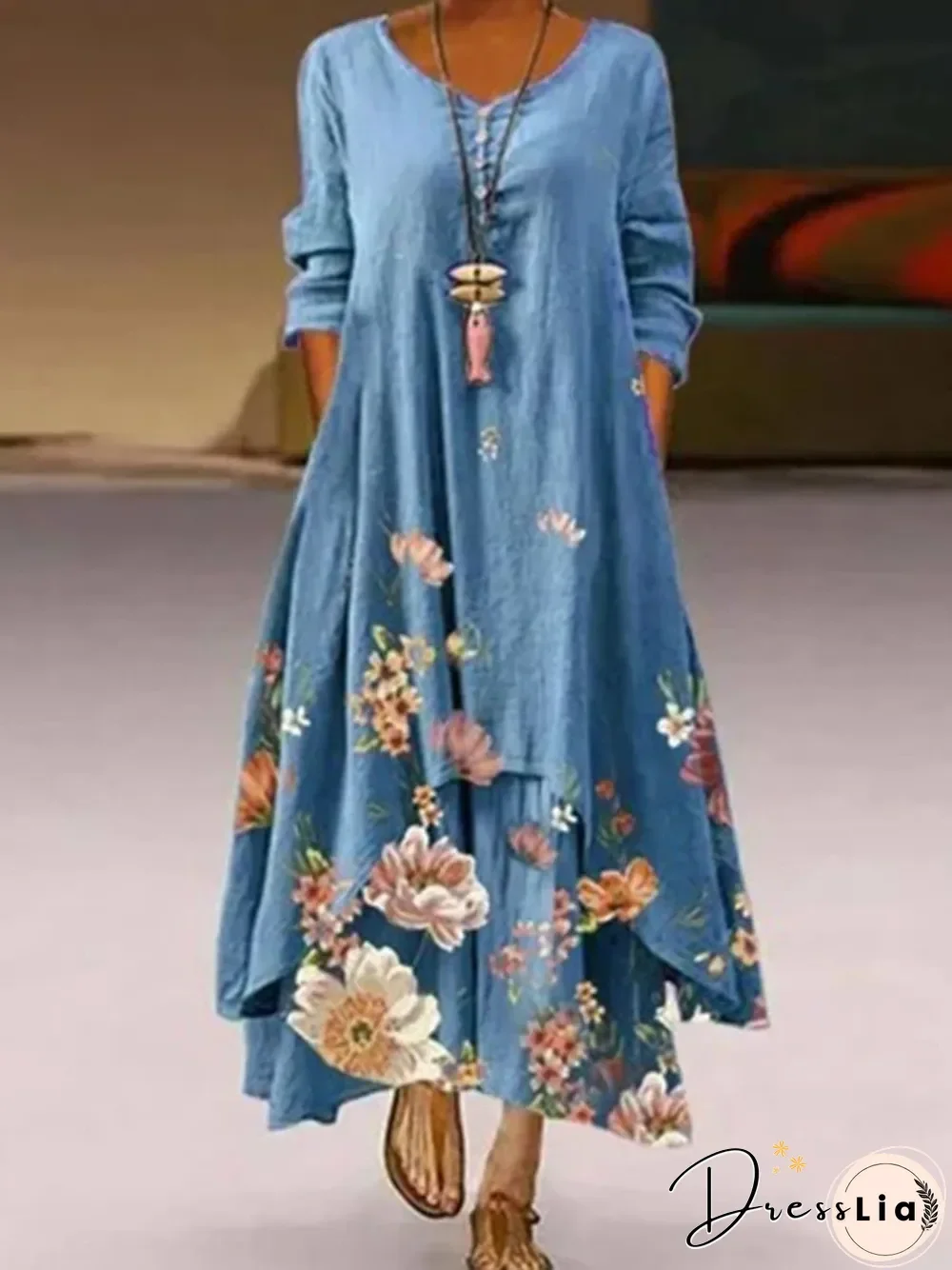 Printed Long Sleeve Dress P14229