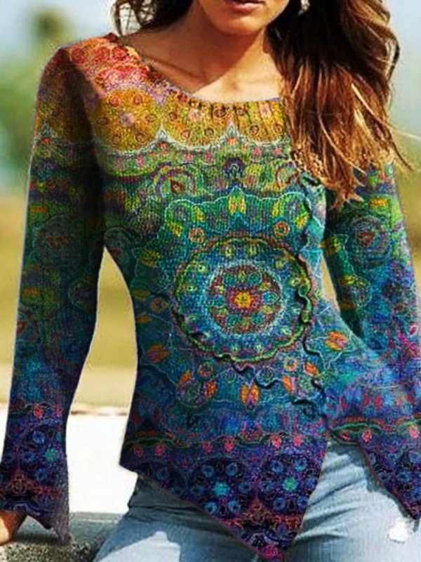 Casual vintage printed warm sweater