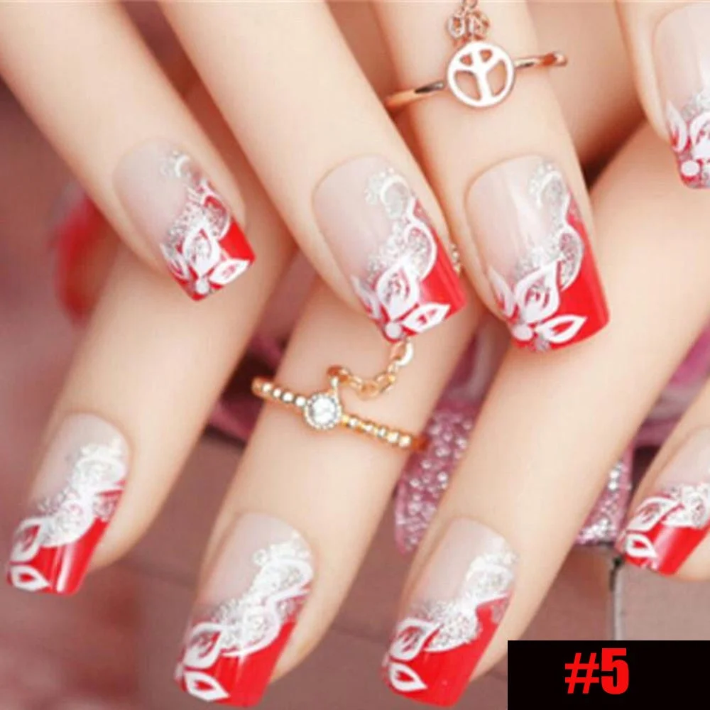 24 PCS Acrylic False Nails Full Cover Plastic Fake Nails Art Tips French Manicure Salon With Double sided adhesive nail Art 928 515-Nail Inspo