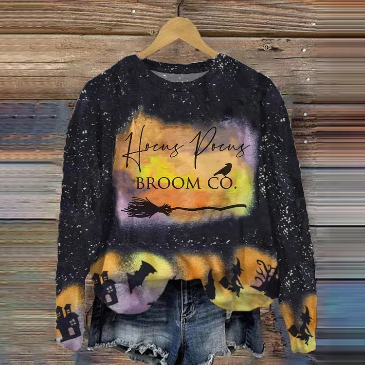 Halloween Hocus Pocus Broom Co. Print Sweatshirt