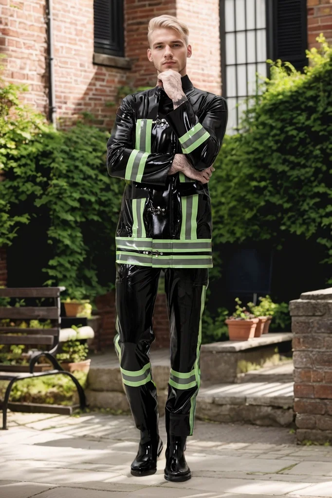 Men Latex Jackets Male Rescue Service Latex Uniform Jacket Loose  fitting Rescue Personnel Style Jacket (KG31570)