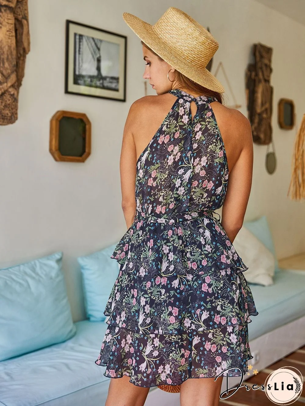 Strapless Halter Ruffle Floral Dresses