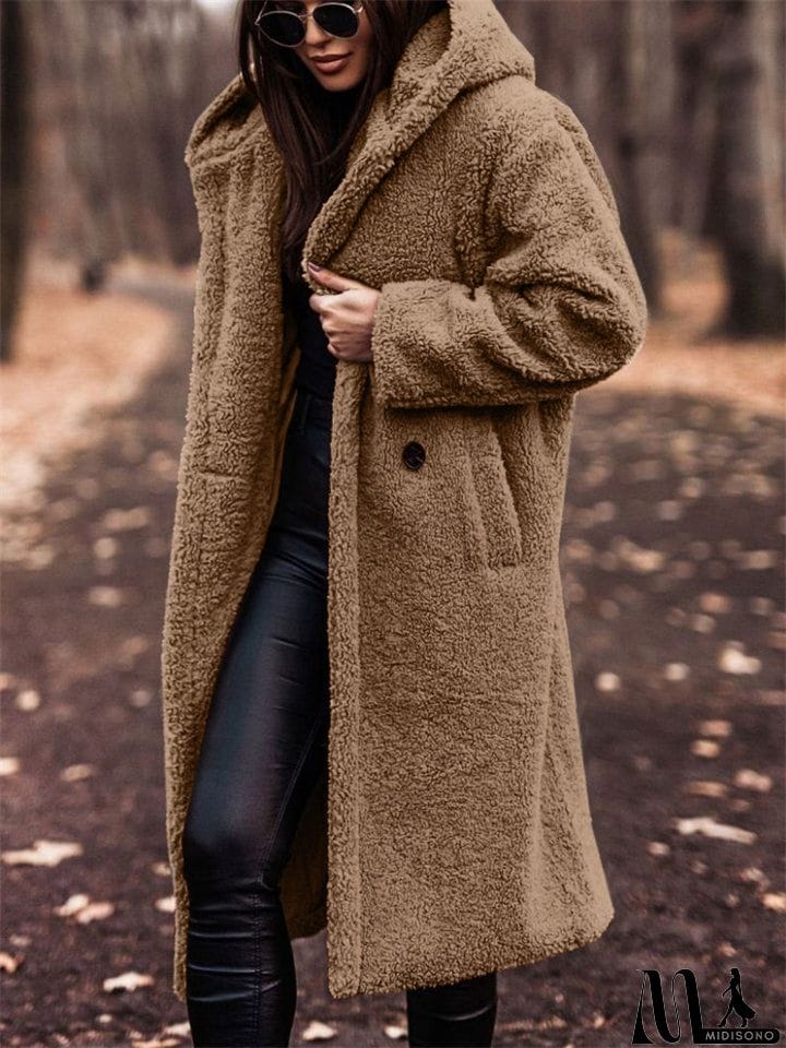 MidiSono - Women's Warm Hooded Maxi Plush Coat for Winter