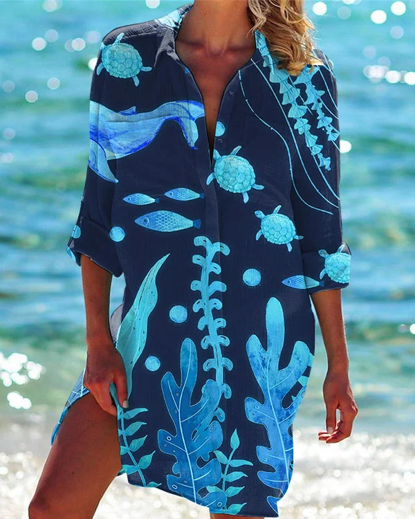 Vacation Beach Sea Animal Shirt Dress