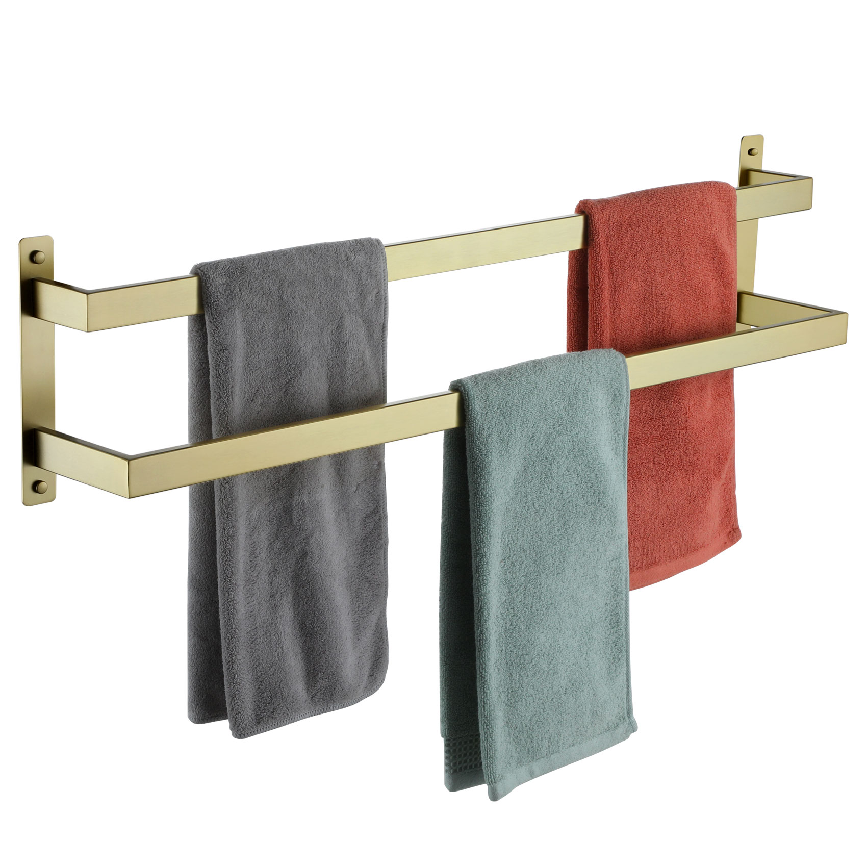 KOKOSIRI 20 Inch Bath Towel Rack With Double Bars, Wall Mounted Stainless Steel Matte Black B6005bk L20