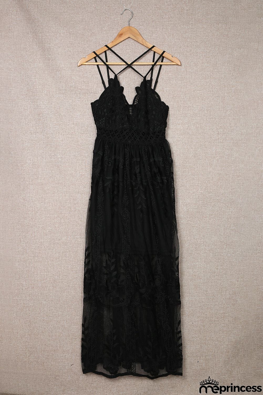 Lace Crisscross Backless Maxi Dress