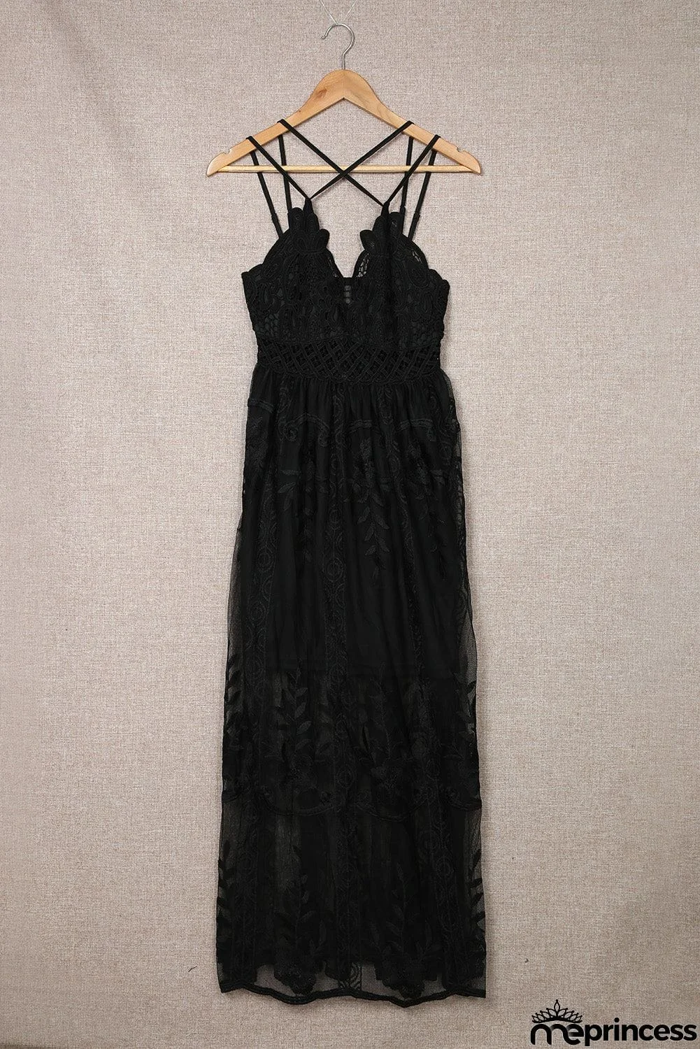 Lace Crisscross Backless Maxi Dress