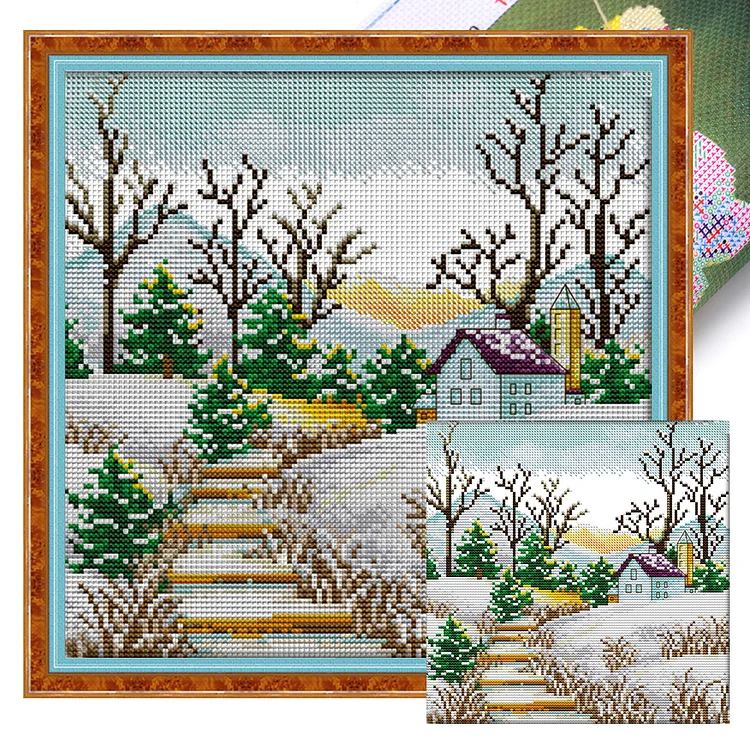 Korea View Winter - 14CT Joy Sunday Stamped Cross Stitch(29*29cm)
