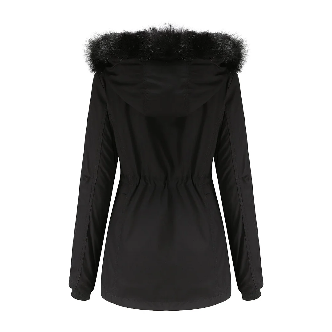 Woman's Coat Detachable Hood Fur Collar Plus Fleece Jacket