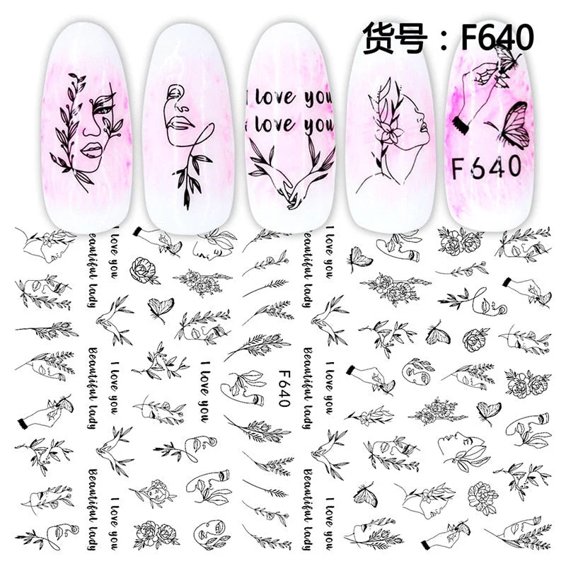 1pc 3D Nail Sticker Sexy Girls Leaves Letter Design Nail Art Decorations Cool Slider Manicure Accessories DIY Tips-Nail Inspo