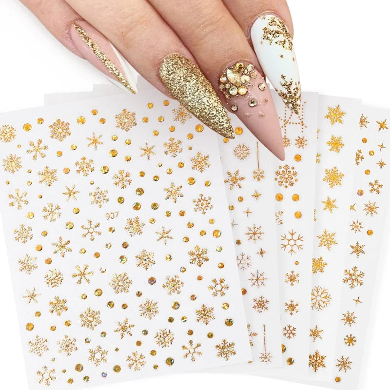 Winter Xmas 3D Nail Sticker Christmas Elk Santa Snowflake Deer Cartoon Slider Design Polish Nails Decals Nail Art DIY Decor Tool-Nail Inspo