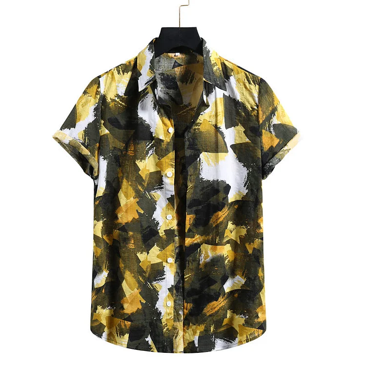 Men Shirt Fashion Slim Fit Shirt Short Sleeve Shirt Large Size Casual Top Summer Men's Short Sleeve Shirt Printed Casual Loose Beach Printed Shirt Male