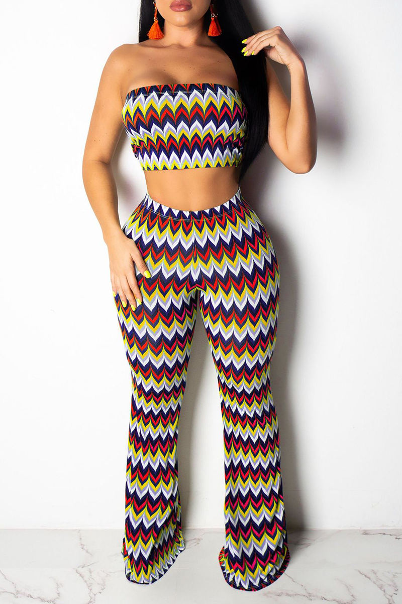 Sexy Print Split Joint Strapless Sleeveless Two Pieces