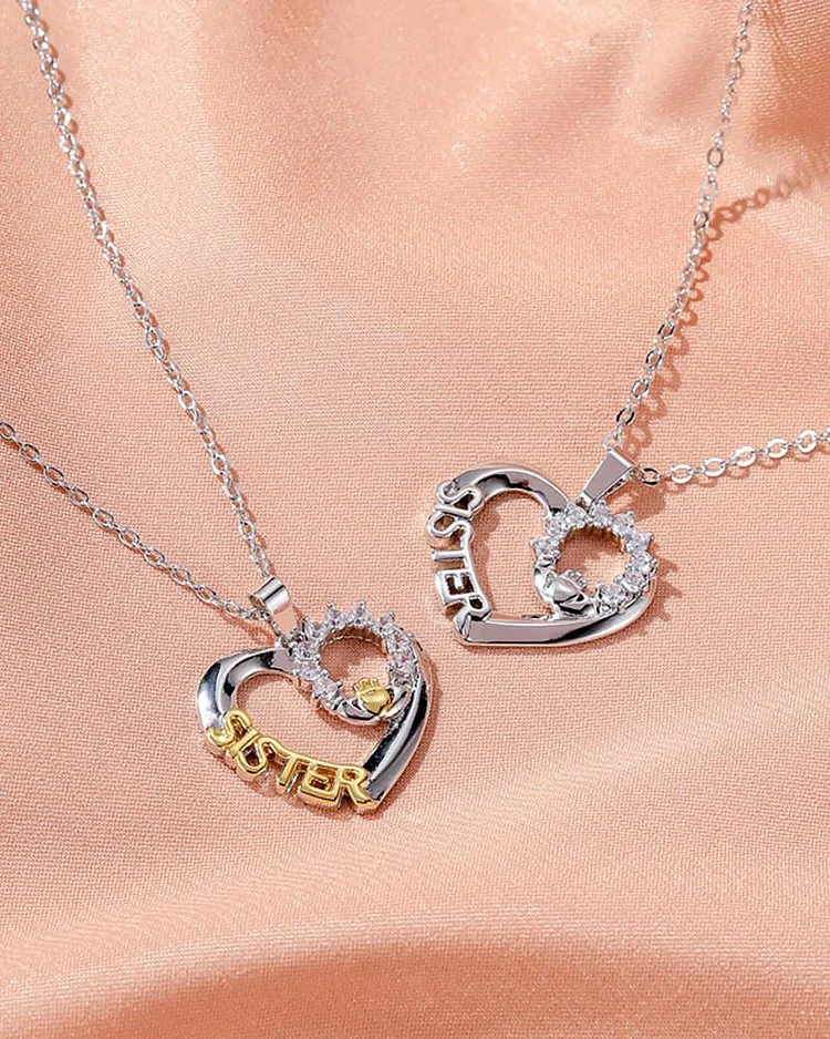 Letter Pattern Studded Heart Shaped Pendant Necklace P4051673688