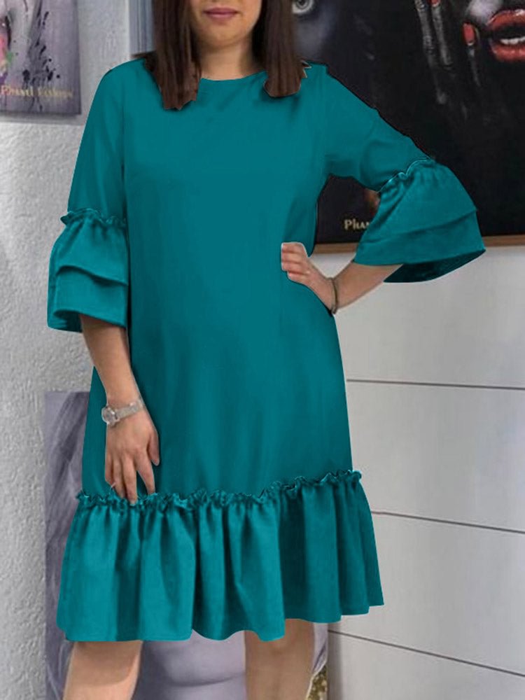Ruffled Solid Color Layered Sleeve Women Casual Dresses SKUI35875 QueenFunky