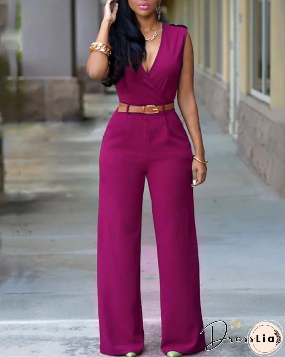 V Neck Solid Casual Short Sleeve Jumpsuits