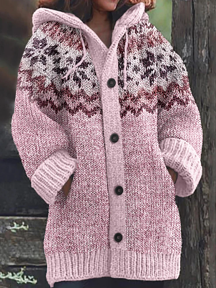 Utbros Vintage Knitted Jacquard Fairman Pattern Cozy Cardigan Sweater