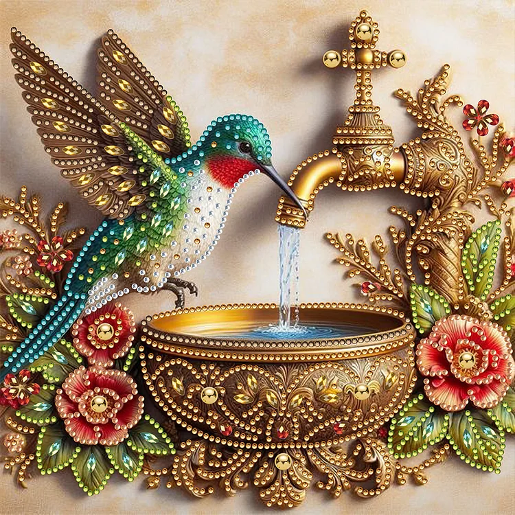 Hummingbird Drinking Water 30*30CM (Canvas) Special Shaped Drill Diamond Painting gbfke