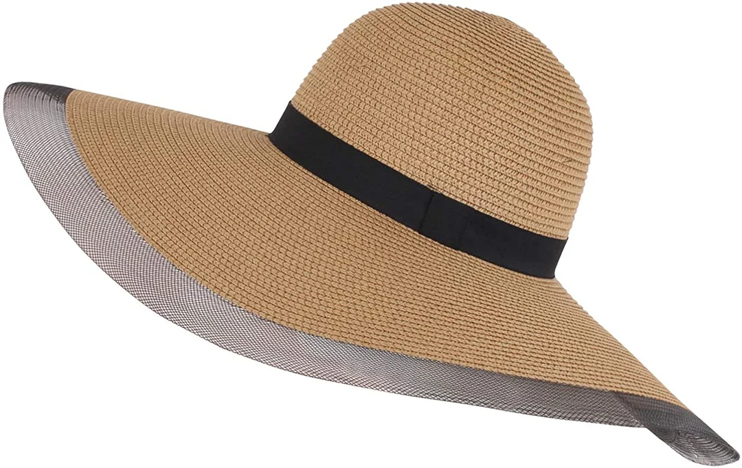 Women's Floppy Big Brim Hat Bowknot Straw Hat Foldable Roll up Sun Hat