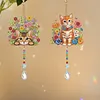 2Pcs Diamond Painting Acrylic Double Sided Cat Wind Chime Suncatcher with Crystal Hanging Pendant