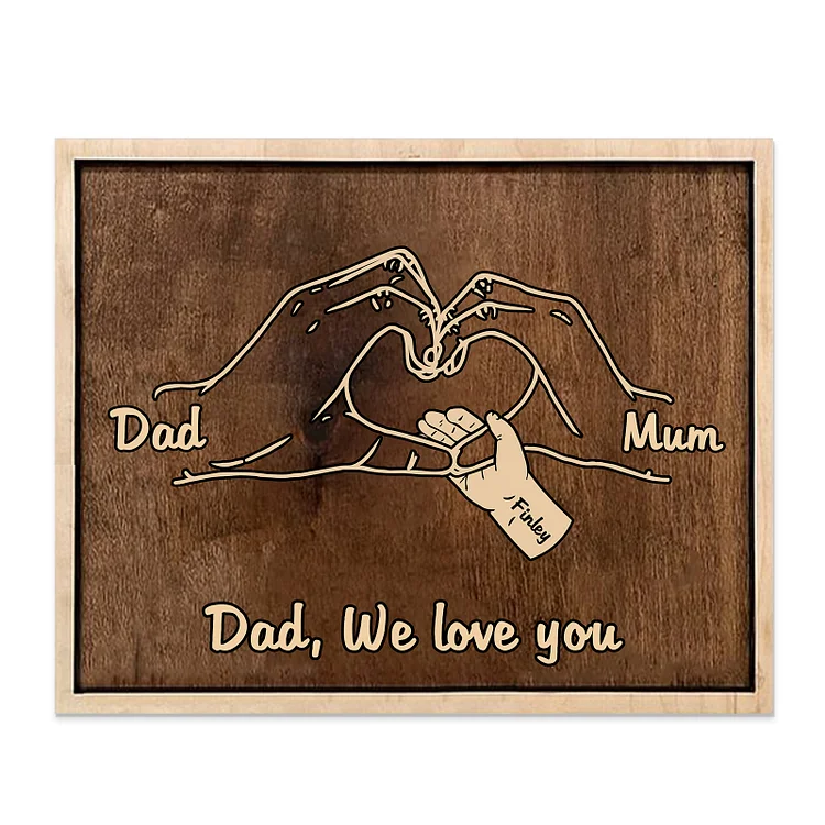 3 Names -Personalized Home Frame Heart Handshake Style Wooden Ornament Home Decor For Dad