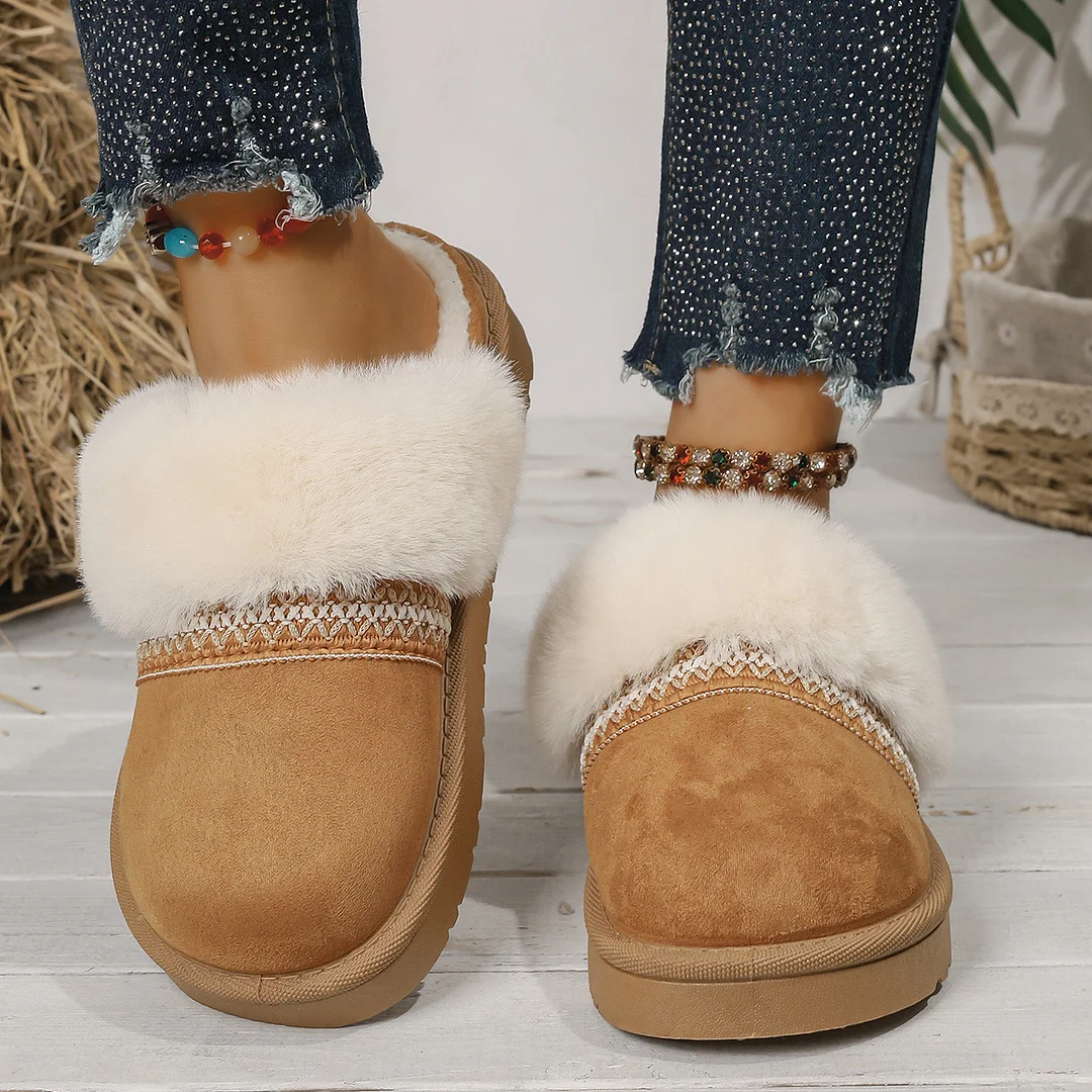 Breakj Breakj Cotton Slippers Lady Winter Home Wearing Retro Anti-Slip Thick Bottom Plus Velvet Warm Moon Shoes