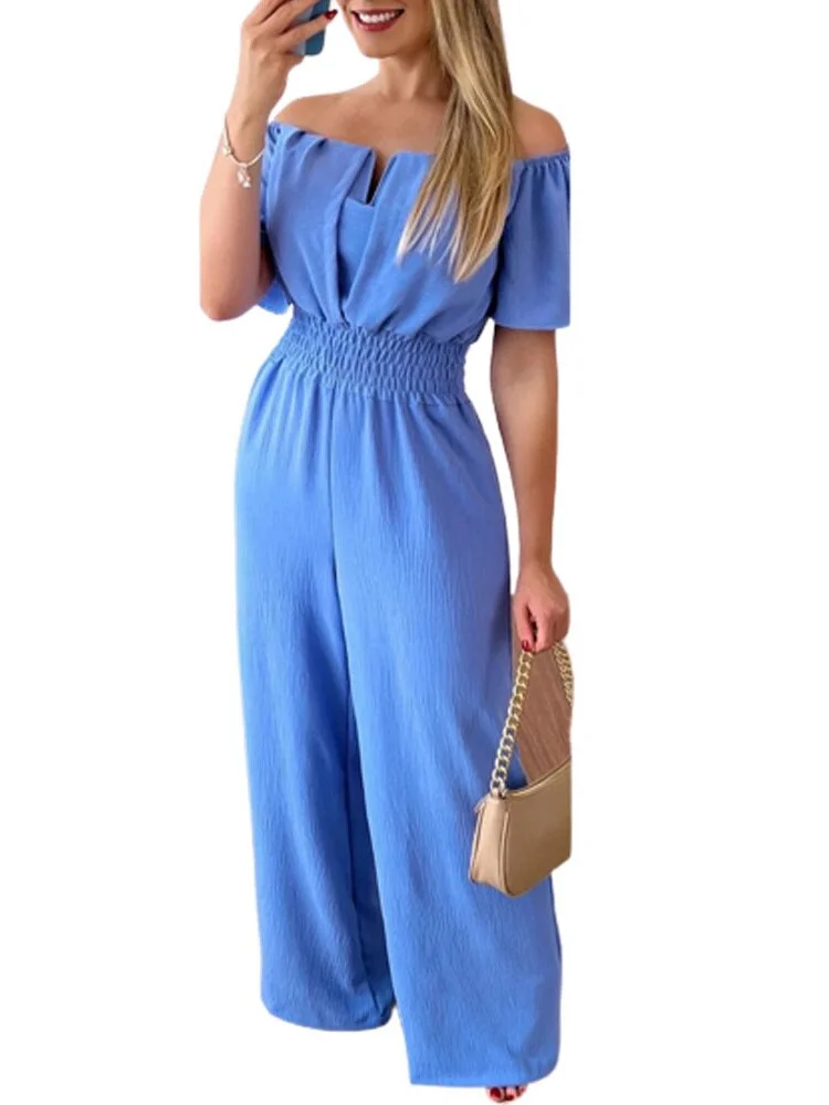 Summer Fashion Printed Wide Leg Jumpsuit Women 2023  V Neck Beach Style Off-shoulder High Waist Jumpsuit Lady Party Jumpsuit