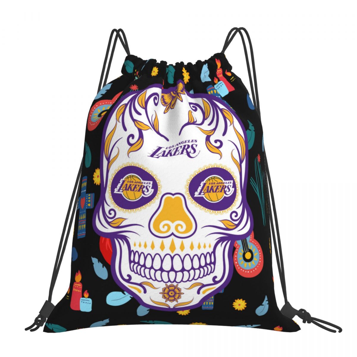 Los Angeles Lakers Skull Unisex Drawstring Backpack Bag Travel Sackpack