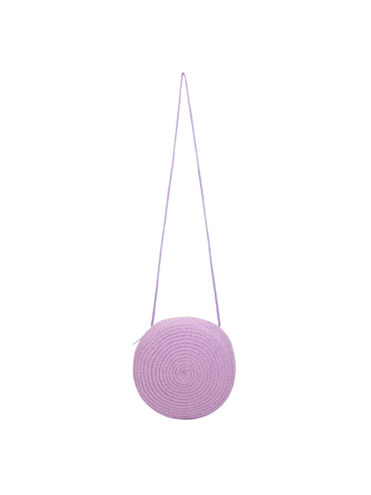 Fashion Women Straw Woven Pure Color Messenger Bag Round Purse (Purple)