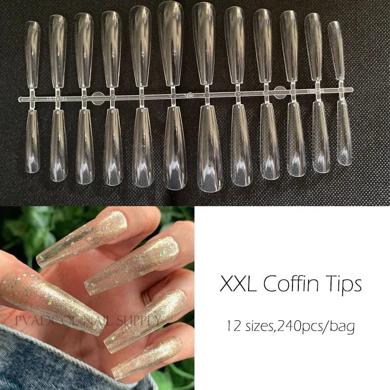 XXL Extra Long Tapered Coffin False Nail Tips Full Cover Nails Fake Tip Press On Salon Manicure Supply