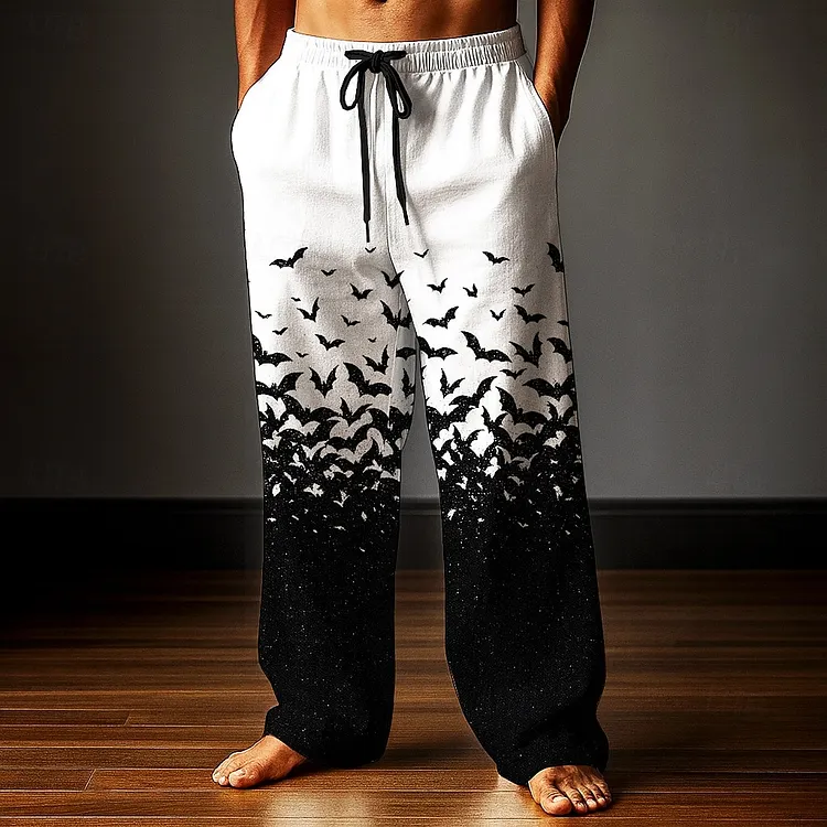 Men's Retro Halloween Bat Print Pants