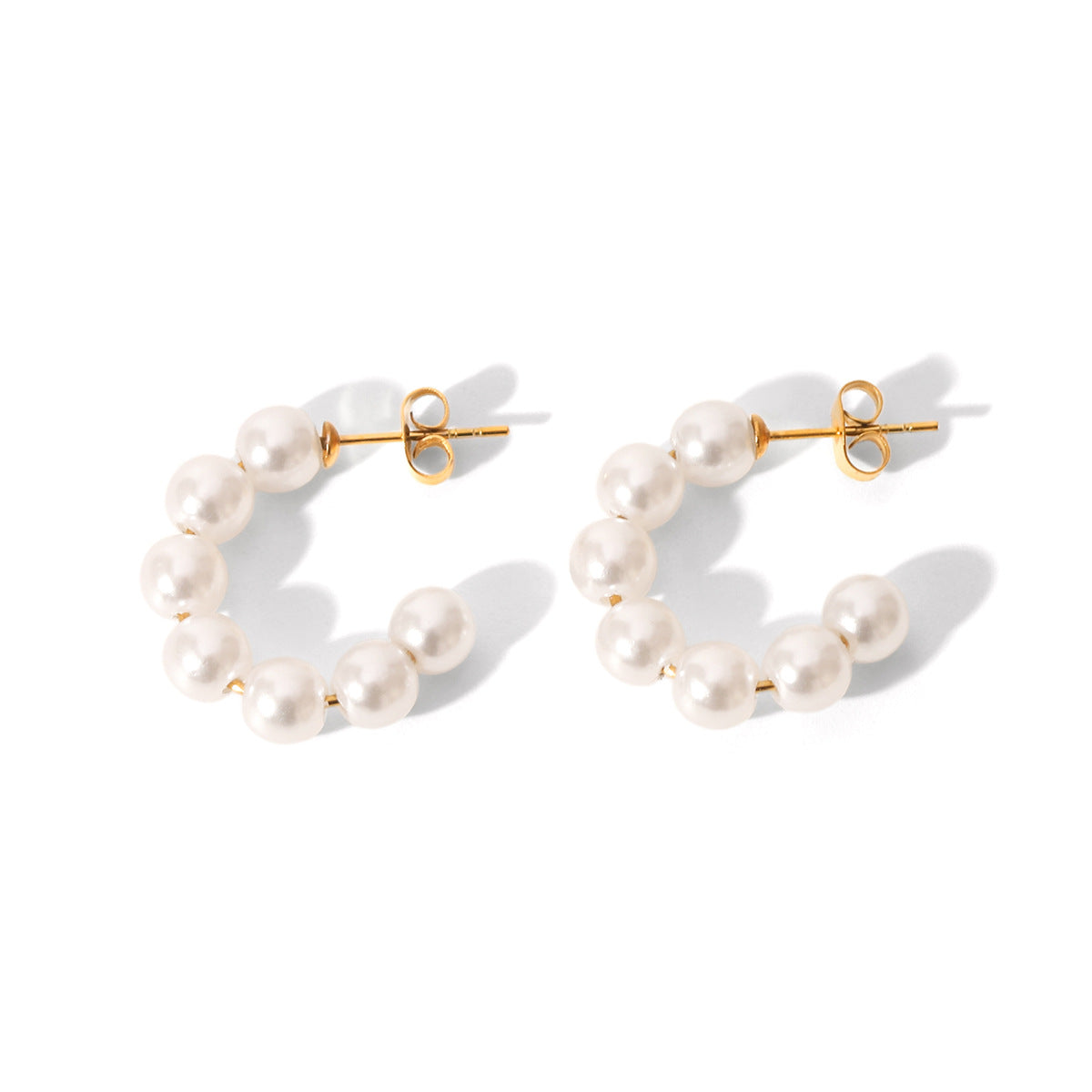 Ins Stainless Steel C-Shaped Pearl Earrings Female Retro Millet Pearl Earrings