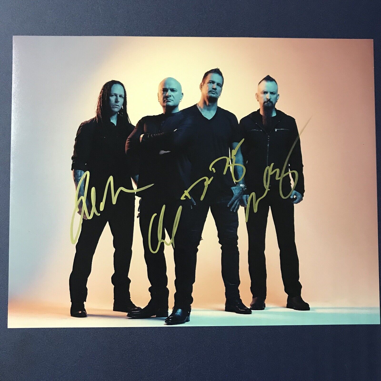 DISTURBED BAND SIGNED 11X14 Photo Poster painting FULL BAND AUTOGRAPHED DAVID DRAIMAN RARE COA