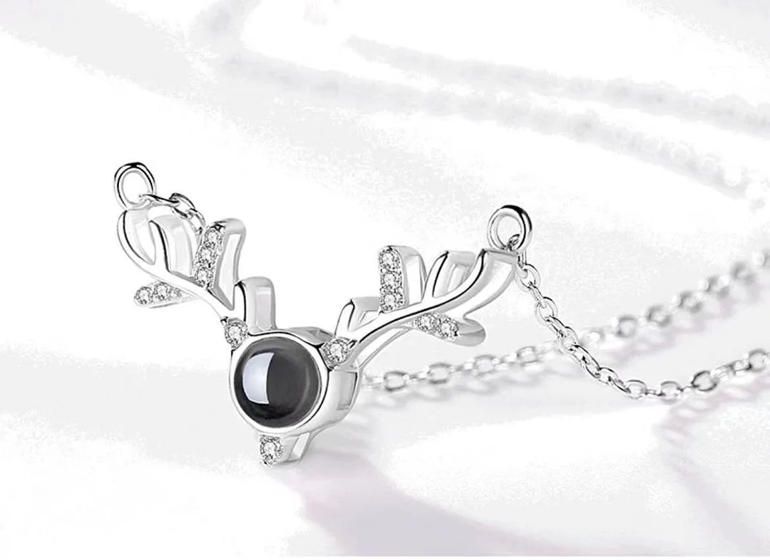 Antlers Projector Picture Custom Personalized Photo Silver Necklace wetirmss
