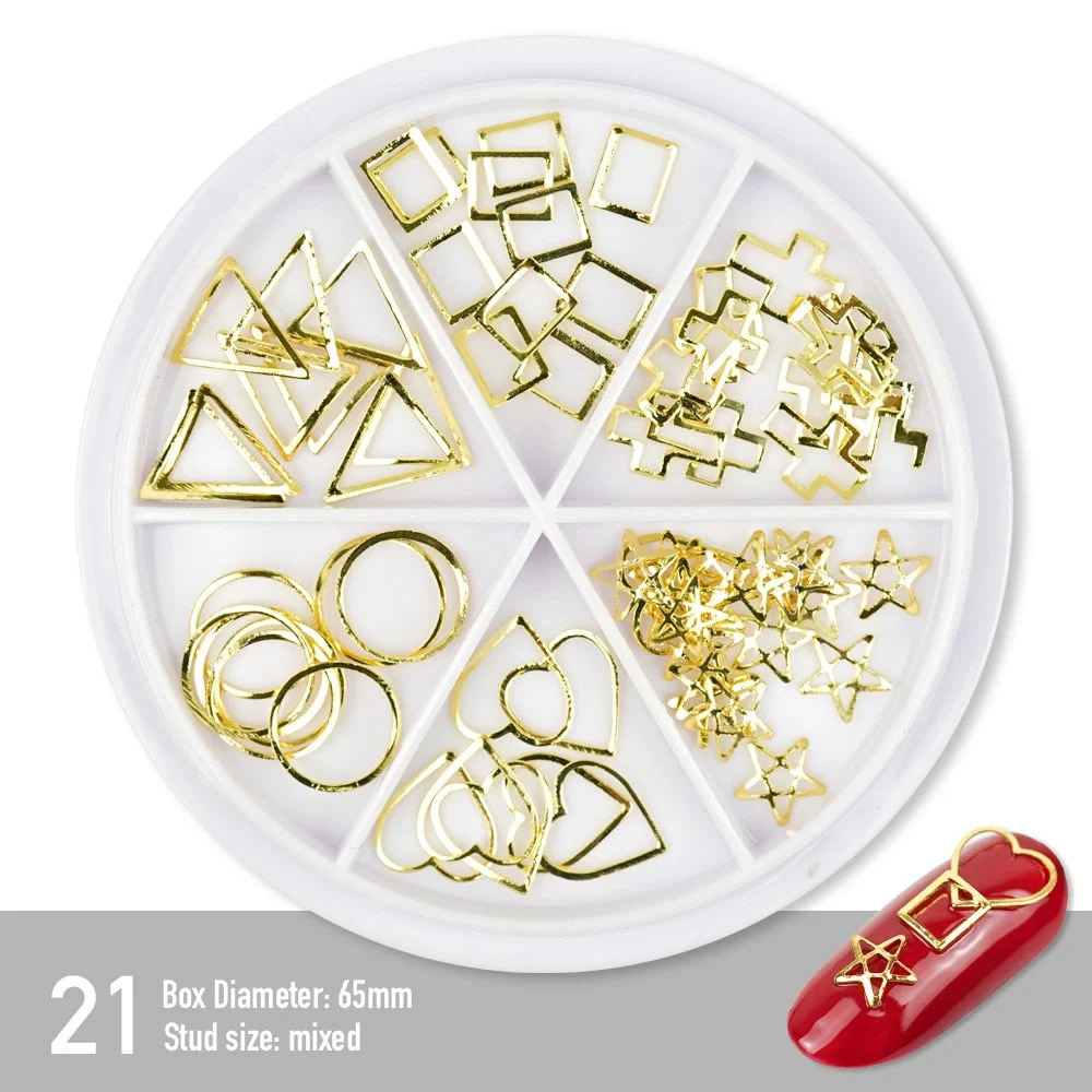 [Beautizon] 6 Grids Mixed Steel Studs Stars moons triangles Charms Nails DIY Accessories Nail Decoration Nail Art Rhinestones