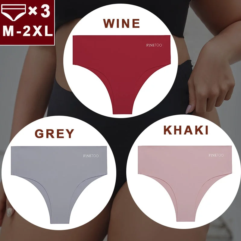 FINETOO 3PCS/Set Women Seamless Underwear Panties Ice Silk Lingerie Female Briefs Plus Size M-2XL Sexy Girls Breathable Pantys